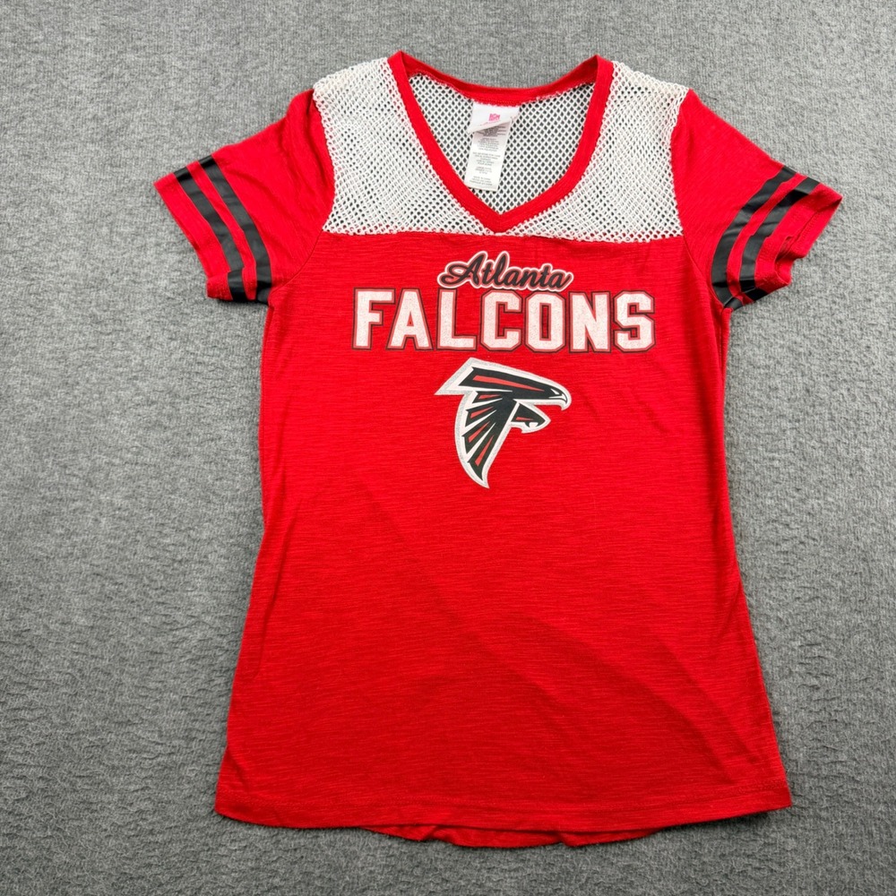 NFL Atlanta Falcons Kids L Large Red Mesh Yoke V-Neck Graphic T-Shirt